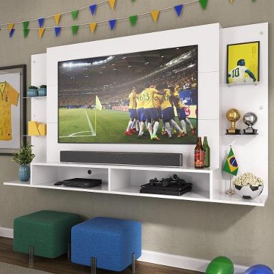 Painel Tv 60" Com Suporte E Prateleiras De Vidro Brasil Multimóveis Br3071 Branco