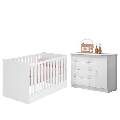Jogo De Quarto Infantil Doce Sonho Cômoda 1 Porta E Berço Mini Cama Branco - Qmovi Branco