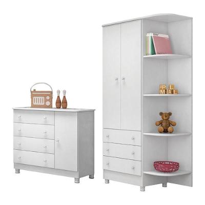 Jogo De Quarto Doce Sonho Guarda Roupa 2 Portas E Cômoda 1 Porta Branco Com Pés - Qmovi Branco