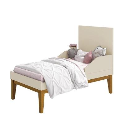 Dormitório Infantil Classic 3 Portas, Cômoda 3 Gavetas E Berço Areia Fosco Com Pés Amadeirado - Reller Móveis Areia Fosco