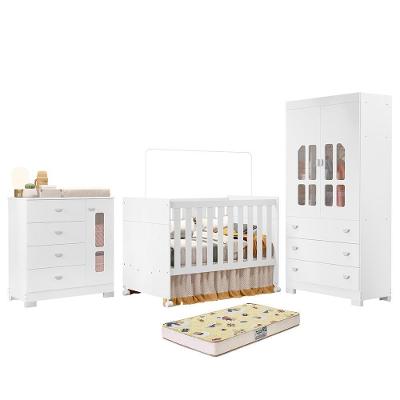 Dormitório Infantil New Katatau Guarda Roupa, Cômoda E Berço Branco Fosco Com Colchão Supreme - Reller Móveis Branco Fosco