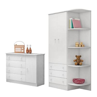 Jogo De Quarto Infantil Doce Sonho Guarda Roupa 2 Portas E Cômoda 1 Porta Branco - Qmovi Branco
