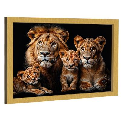 Quadro Decorativo Família De Leões No Preto