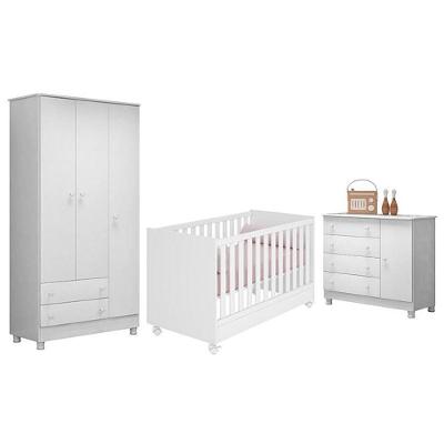 Dormitório Doce Sonho 3 Portas, Cômoda 1 Porta E Berço Mini Cama Branco Com Rodízio - Qmovi Branco