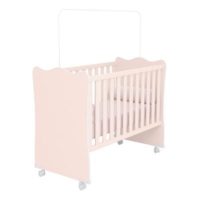 Berço Doce Sonho Rosa Acetinado Com Rodízios - Qmovi Rosa Acetinado