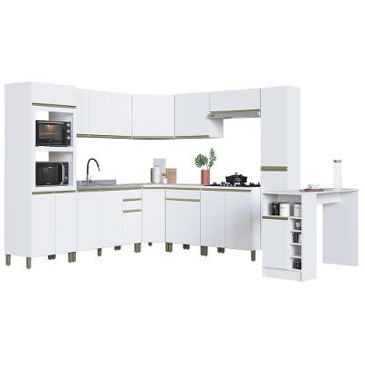 Cozinha Modulada De Canto Dinamarca 11 Peças Com Torre Quente 2 Fornos E Bancada Branco - Indékes Branco