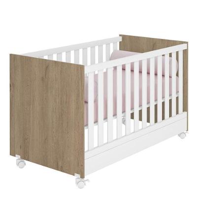 Berço Mini Cama Doce Sonho Carvalho/branco Com Rodízios - Qmovi Carvalho/branco