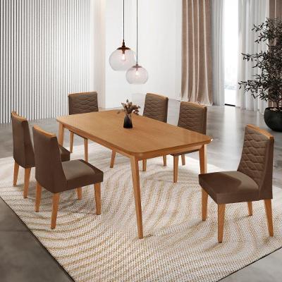 Mesa De Jantar Copper 180cm Tampo Mdf Com 6 Cadeiras Eloise Veludo Marrom/naturalle/naturalle