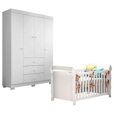 Berço Americano Lara Com Guarda Roupa Duda 4 Portas Branco Brilho – Phoenix Baby