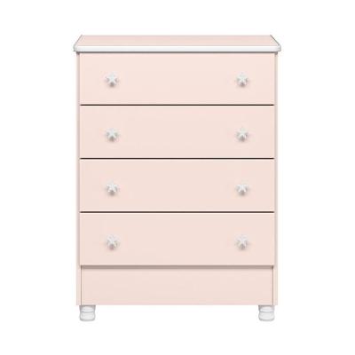 Cômoda Infantil 4 Gavetas Doce Sonho Rosa Acetinado Com Pés - Qmovi Rosa Acetinado