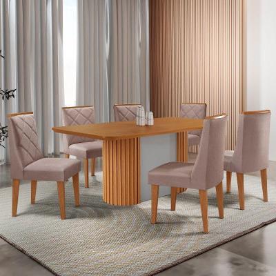 Mesa De Jantar Aspen 180cm Tampo Mdf Laminado Com 6 Cadeiras Linho Capuccino /naturale /off White
