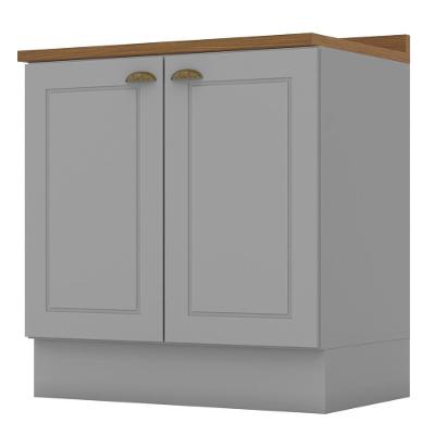 Balcão 2 Portas 80cm Americana Cinza Com Tampo Nature - Móveis Henn Cinza/nature