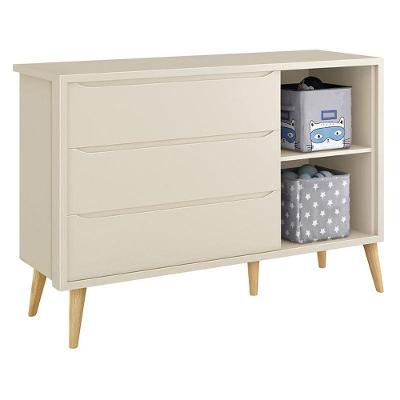 Cômoda Infantil Theo 1 Porta E 3 Gavetas Areia Fosco Com Pés Madeira Natural - Reller Móveis Areia Fosco