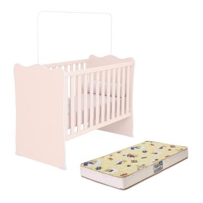 Berço Doce Sonho Rosa Acetinado Com Colchão Supreme - Qmovi Rosa Acetinado