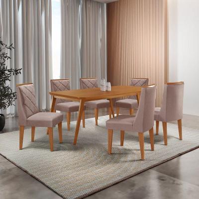 Mesa De Jantar Copper 180cm Tampo Com 6 Cadeiras Moderna Linho Capuccino/naturale/naturale