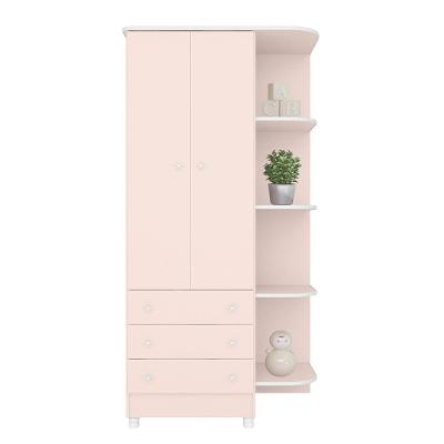 Guarda Roupa Infantil 2 Portas E 3 Gavetas Doce Sonho Rosa Acetinado Com Nicho E Pés - Qmovi Rosa Acetinado