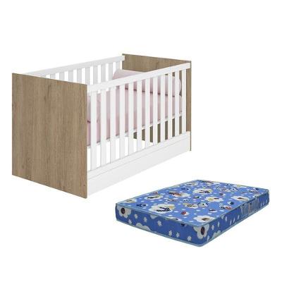 Berço Mini Cama Doce Sonho Carvalho/branco Com Colchão Baby Physical - Qmovi Carvalho/branco