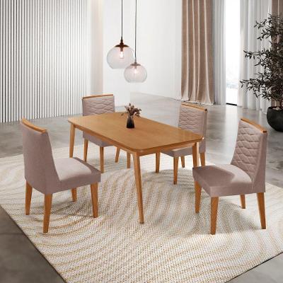 Mesa De Jantar Copper 120cm Tampo Mdf Com 4 Cadeiras Eloise Linho Capuccino/naturale/naturale
