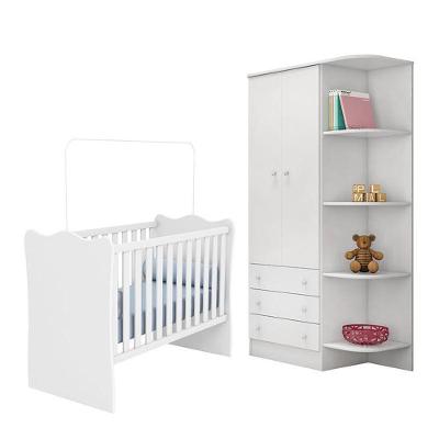Jogo De Quarto Infantil Doce Sonho Guarda Roupa 2 Portas E Berço Branco - Qmovi Branco