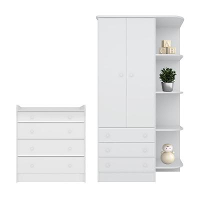 Jogo De Quarto Infantil Doce Sonho Guarda Roupa 2 Portas E Cômoda Trocador Branco - Qmovi Branco