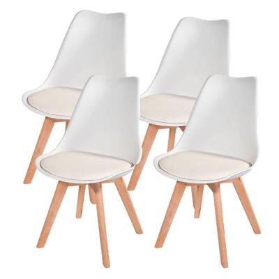 Kit 4 Cadeiras Charles Eames Leda Branca Design Wood Estofada Base Madeira Branca