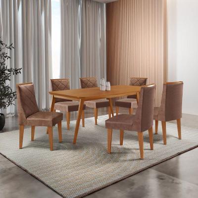 Mesa De Jantar Copper 180cm Tampo Com 6 Cadeiras Moderna Tork/naturale/naturale