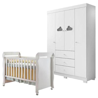 Berço Americano Mirelle E Guarda Roupa Infantil Ane Branco Brilho – Phoenix Baby