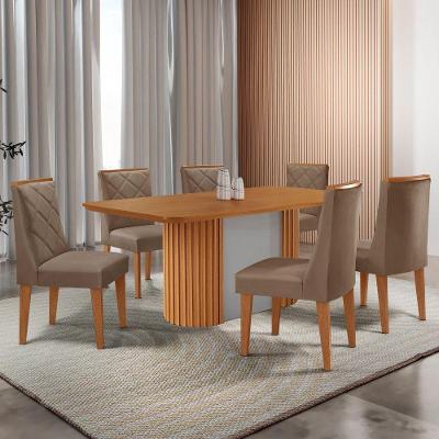 Mesa De Jantar Aspen 180cm Tampo Mdf Laminado Com 6 Cadeiras Veludo Capuccino/naturale/off White