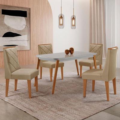 Mesa De Jantar Copper 120cm Mdf Vidro Com 4 Cadeiras Moderna Turim 07/off/naturale/serig. Off