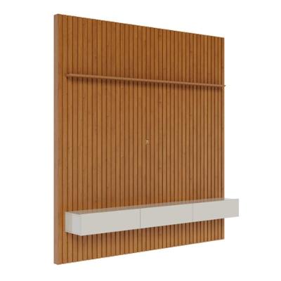 Painel Home Para Tv 70 Polegadas 2 Gavetas Ripado Slim Nature E Off White 280cm