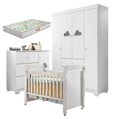 Quarto De Bebê Ane Com Berço Americano Mirelle Branco Brilho E Colchão Gazin – Phoenix Baby