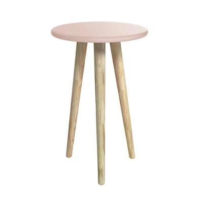 Mesa De Canto Theo Rosa Fosco Com Pés Madeira Natural - Reller Móveis Rosa Fosco