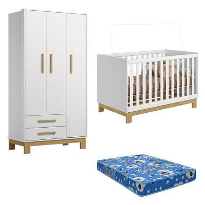 Berço Americano 4315 E Guarda Roupa 4340 Q Encanto Slim Branco Acetinado Com Colchão Ortobom – Qmovi