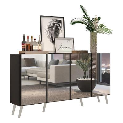 Aparador Buffet 4 Portas Com Espelho Retrô Vegas Multimóveis V3559 Preto/Branco Preto/Branco