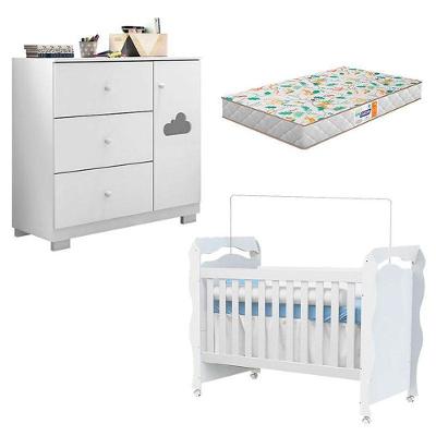 Berço Americano New Nanda E Cômoda Infantil Ane Branco Brilho Com Colchão Gazin – Phoenix Baby