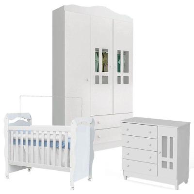 Quarto De Bebê Ariel 3 Portas Com Berço New Nanda Branco Brilho - Carolina