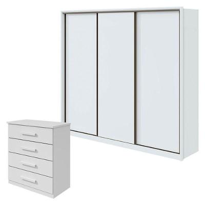 Guarda Roupa Spazio 270 E Cômoda Baião Branco Brilho - Lopas