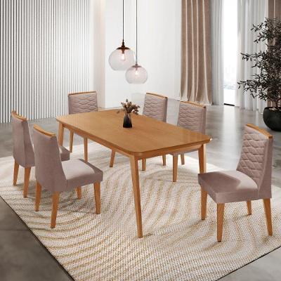 Mesa De Jantar Copper 180cm Tampo Mdf Com 6 Cadeiras Eloise Linho Capuccino/naturale/naturale