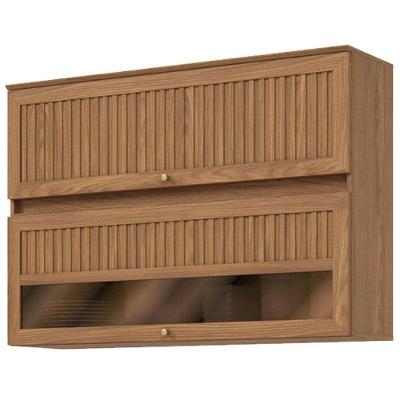Armário Aéreo 2 Portas Basculantes Ripado Com Vidro 120 Cm Requinte Nature – Henn