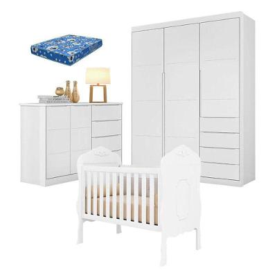 Quarto De Bebê Blenda Com Berço Americano Realeza Branco Acetinado Com Colchão Ortobom - Phoenix Baby
