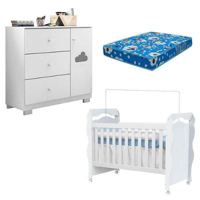 Berço Americano New Nanda E Cômoda Infantil Ane Branco Brilho Com Colchão Ortobom – Phoenix Baby