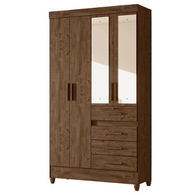 Guarda Roupa Solteiro Sobral 4 Portas Castanho Wood Com Espelho - Moval