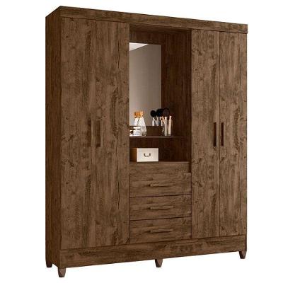 Guarda Roupa Casal Capelinha Capri 4 Portas Castanho Wood Com Espelho - Moval