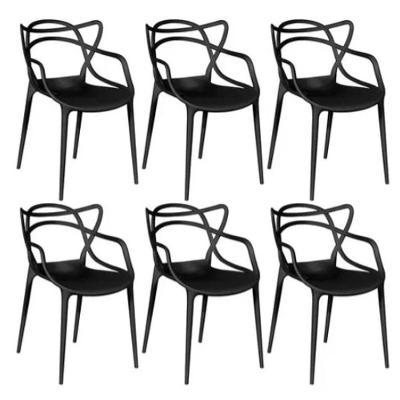 Conjunto Com 6 Cadeiras Empilhavel Allegra Preta Polipropileno Resistente
