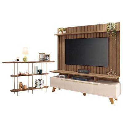 Rack Bancada Essenza E Painel Link 2.0 Com Aparador Infinity Off White Castanho – Hb Móveis