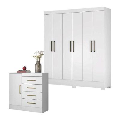 Cômoda Montevidéu E Guarda Roupa Casal Verso Branco - Demóbile