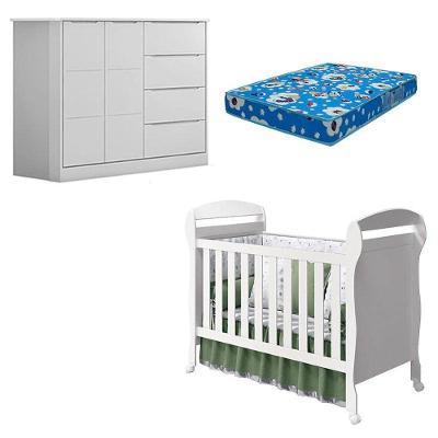 Berço Americano Danny E Cômoda Infantil Eloá Branco Acetinado Com Colchão Ortobom – Phoenix Baby