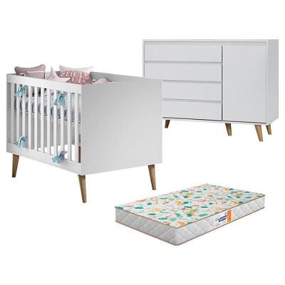 Berço Americano Ludmila E Cômoda Gran Lorena Branco Acetinado Bétula Com Colchão Gazin – Carolina Baby