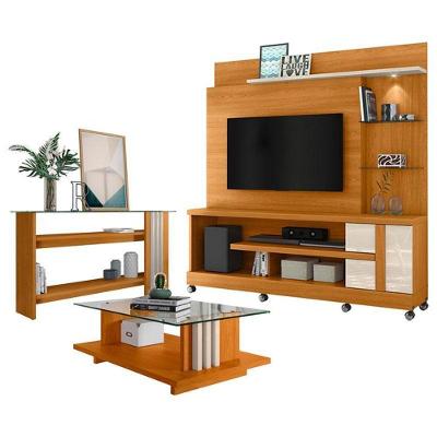 Estante Home Theater Alan Com Rodízios E Aparador Com Mesa De Centro Frizz Cinamomo Off White - Madetec