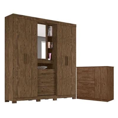 Guarda Roupa Solteiro Eldorado E Cômoda Vênus Castanho Wood Flex– Moval